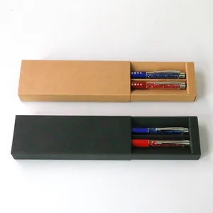 Boîte à Stylos de Style Tiroir Double Emplacement en Carton Dur Papier Kraft Boîte Cadeau pour Fournitures de Bureau