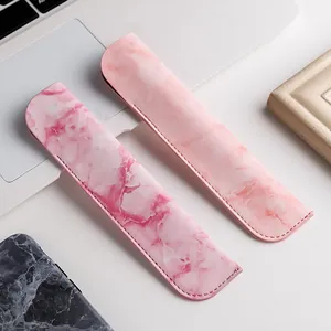 Elegant pink marble pattern PU leather pen pouch sleeve for single pen stationery