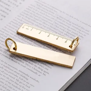 Vintage 6cm mini brass ruler key tag and blank EDC metal tool pendant for everyday carry