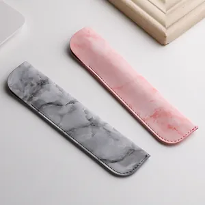 Elegant PU leather pencil sleeves featuring marble patterns in pink and grey tones
