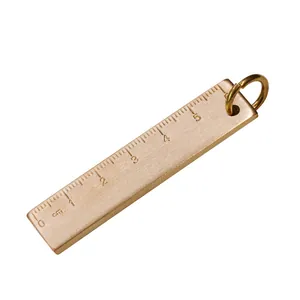 Premium solid 6cm vintage brass mini ruler keychain pendant for EDC pocket tool