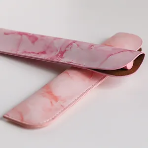 Premium pink marble pattern PU leather pen sleeve for elegant stationery protection