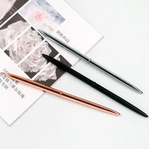 Minimalist slim metal ballpoint pens in silver black and rose gold for office use