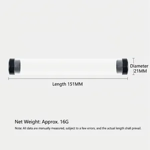 Tubo contenitore cilindrico trasparente in plastica con tappi neri lunghezza 151mm
