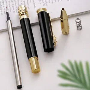 Luxury metal executive rollerball pen with golden dragon clip disassembled view