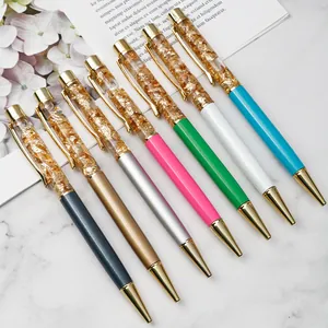 Luxury Metal Gold Foil Crystal Ballpoint Pen Elegant Twist Writing Pen For Business Office School Gift Stationery