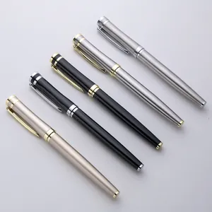 Elegant metallic rollerball pens collection in black and silver for office gift.
