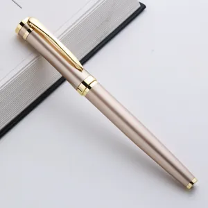 Champagne gold luxury metal rollerball pen with elegant gold clip detail and sleek finish