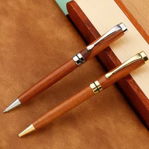 Vintage twist-action wooden ballpoint pens with brass metal clips for business gifts