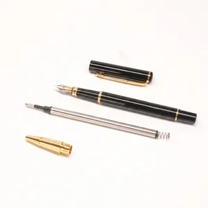 Professional heavy-duty copper metal rollerball pen shown disassembled into components