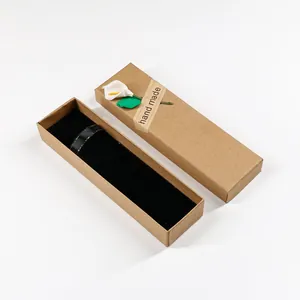 Vintage Kraft Paper Pen Gift Box Handmade Minimalist Rectangular Packaging Box With Flocking Lining For Jewelry Fountain Pen Cutlery Storage Display