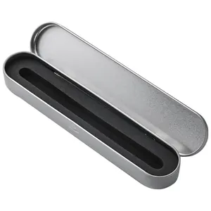 Silver metal tinplate pencil box with protective black EVA foam insert for pens and tools