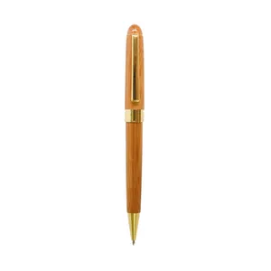 Bolígrafo profesional de bambú natural con elegantes detalles en metal dorado