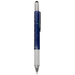 Multifunktionaler blauer Metall-Werkzeugstift mit kapazitivem Stylus Libelle und Lineal