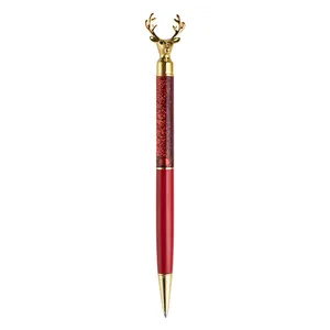 Elegant quicksand ballpoint pen featuring a golden reindeer topper for Christmas gifting