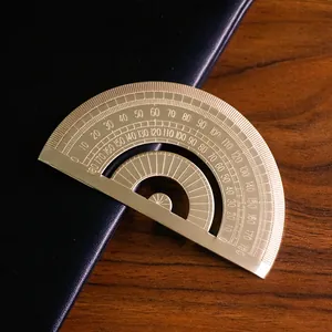 Retro Brass Semicircle Protractor Ruler 180-Degree Metal Angle Measuring Tool With Laser Scale For Office School Drafting