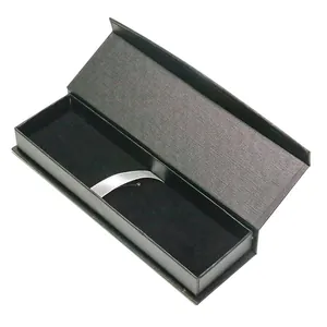 Elegante caja de regalo negra con cierre magnético para bolígrafos y forro de terciopelo