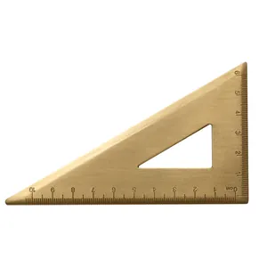 Professional vintage solid brass triangle ruler tool with engraved metric scale markings
