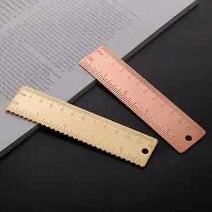 Vintage 12cm brass and rose gold metal rulers with dual CM inch scales and wavy edge design