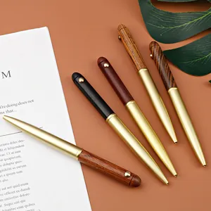 Vintage Brass Sandalwood Business Signature Pen Retro Rollerball Pen 0.5mm Black Ink G2 Refill Office Stationery Gift