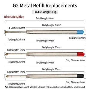 Universal G2 metal ballpoint pen refill set with 1.0mm tip and 99mm total length