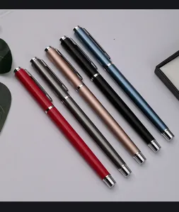 Set of premium metal business rollerball pens shown in five elegant metallic colors