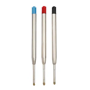 Set of three premium 99mm G2 metal ballpoint pen refills in blue, red, and black, 1.0mm tip