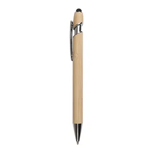 Eco-friendly bamboo ballpoint pen with capacitive stylus tip for touch screens and mobile