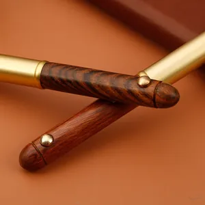 High-end luxury retro brass and sandalwood rollerball pen for professional business gifts