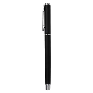 Sleek professional matte black metal rollerball pen with silver accents for business