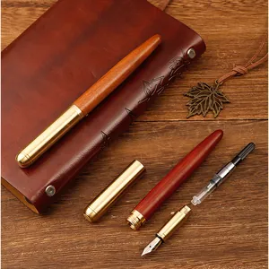 Vintage sandalwood and brass fountain pen set for calligraphy writing and business gift
