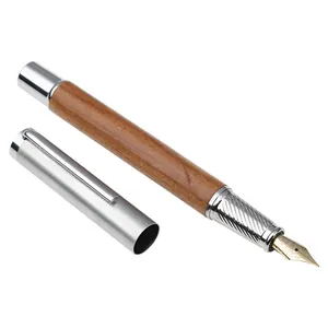 Classic rosewood business fountain pen with elegant silver cap and iridium nib