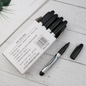 Set of black permanent oil-based marker pens with quick-drying ink and paper packaging box