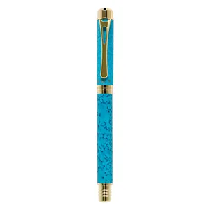 Premium turquoise marble pattern copper fountain pen with professional gold trim accents