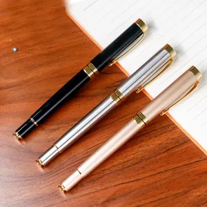 Premium classic metal rollerball pen set in black silver and champagne gold finishes