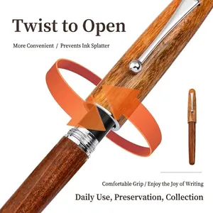 Vintage wood grain fountain pen with rotating cap design for office use