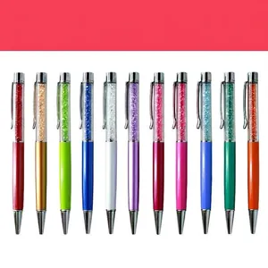 Luxury Metal Ballpoint Pen Rhinestone Filled Flat Top Crystal Pen Smooth Writing Fashion Stationery Business Gift Office School Supply