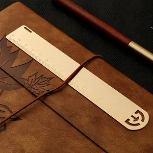 Vintage style brass 15cm scale ruler and bookmark with hollow design on leather journal