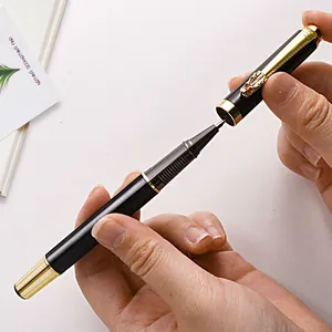 Premium executive business metal rollerball pen featuring a luxury golden dragon emblem clip