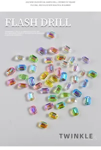 Detailed view of iridescent aurora ice cube rhinestones for luxury nail art