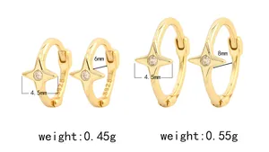 Vue détaillée des boucles d'oreilles étoile en argent S925 doré avec dimensions et poids
