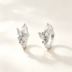 Boucles d'oreilles créoles en argent 925 avec feuilles en zircone marquise