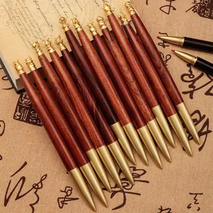 Handmade Wood and Brass Rollerball Pen Chinese Zodiac Sign Black Ink Business Writing Pen Office Stationery Gift