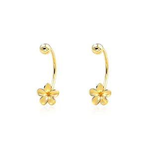 Boucles d'Oreilles Clous en Argent Sterling 925 Forme de C Motif Floral à Vis Double Usage Design de Niche Minimaliste pour Femmes