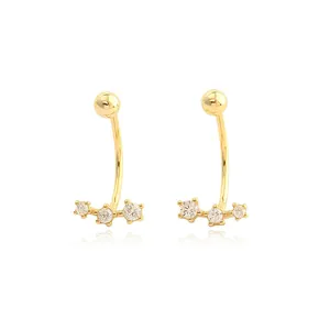 Pendientes de Botón de Plata de Ley S925 en Forma de C Con Circonia Cierre de Tornillo Joyería de Piercing Geométrica Para Mujer Unisex