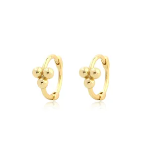 Pendientes de Aro de Plata de Ley 925 Minimalistas Geométricos con Cuentas Redondas Pendientes para Mujer Joyería de Moda Regalo