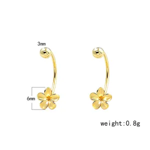 Élégantes boucles d'oreilles fleur en argent S925 en forme de C avec fermoir à vis boule