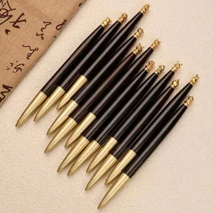 Set of luxury brass ballpoint pens with Chinese 12 Zodiac motifs and black barrel