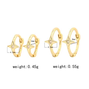 Boucles d'oreilles créoles élégantes en argent S925 doré avec étoile et cristaux clairs