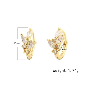 Élégantes boucles d'oreilles créoles feuille en argent S925 avec zircons scintillants